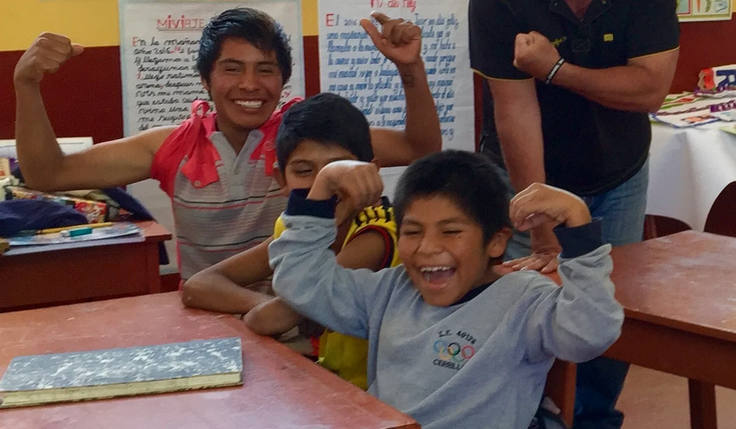 Students celebrating in the Cerrillo classroom