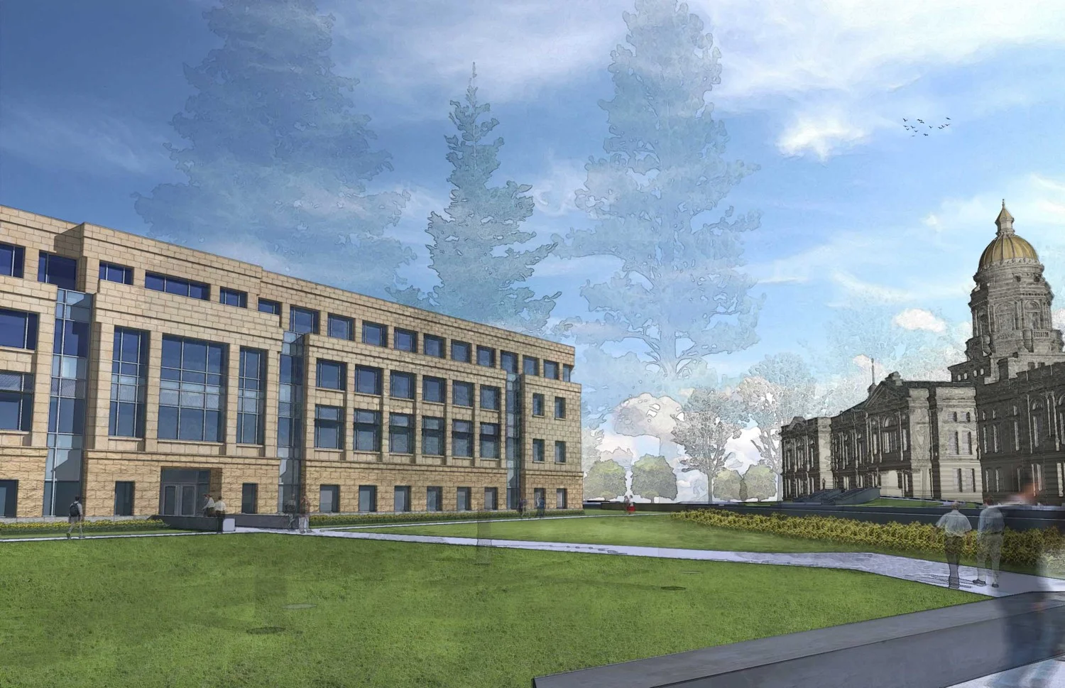Preliminary design of the Herschler Building while expanding towards the south will complement the Capitol architecture while blending into the overall landscape.