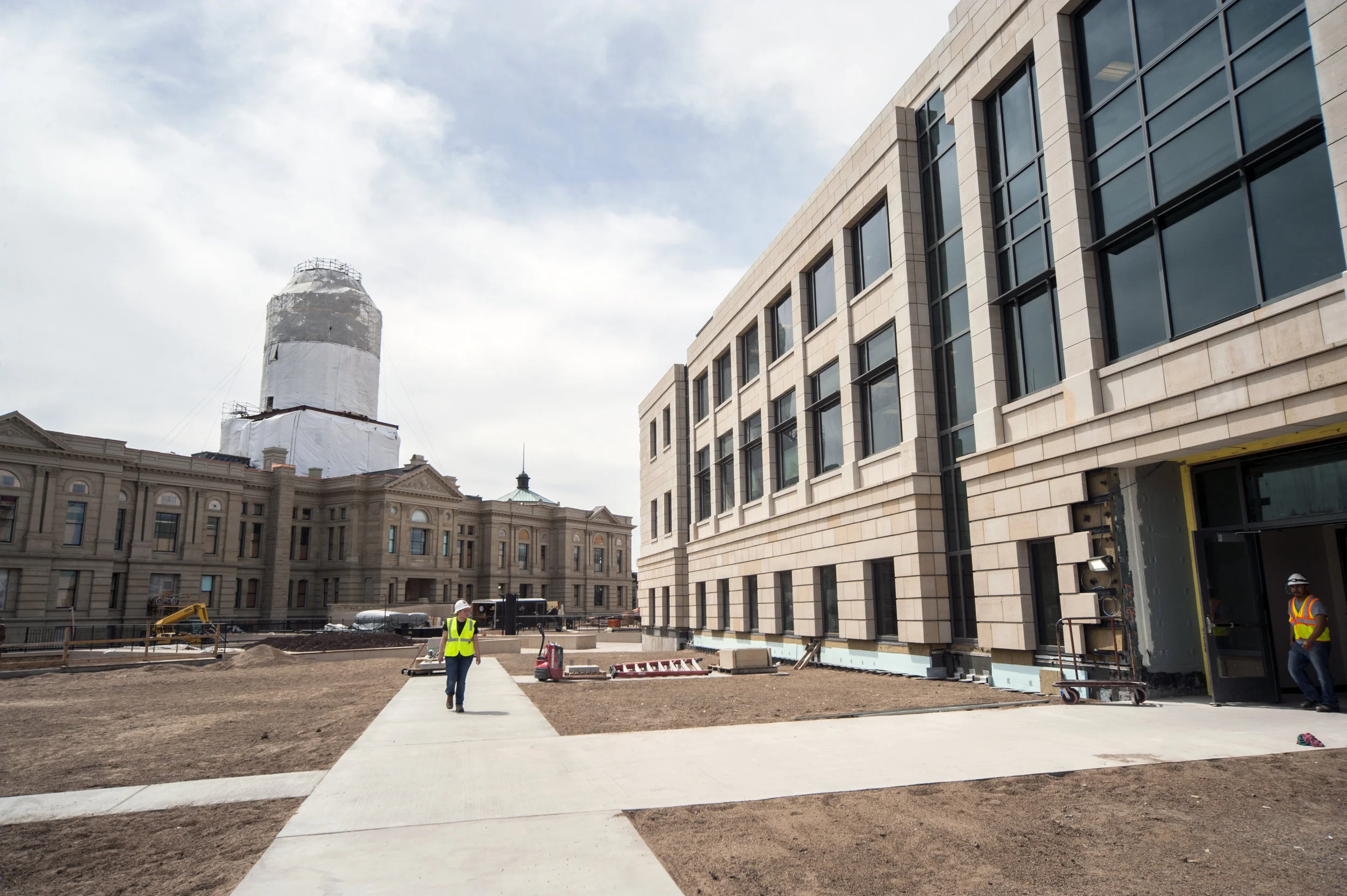 Workers put the finishing touches on Herschler East, which opens to the public on Monday, April 30. The main entrance is on the east side of the building.