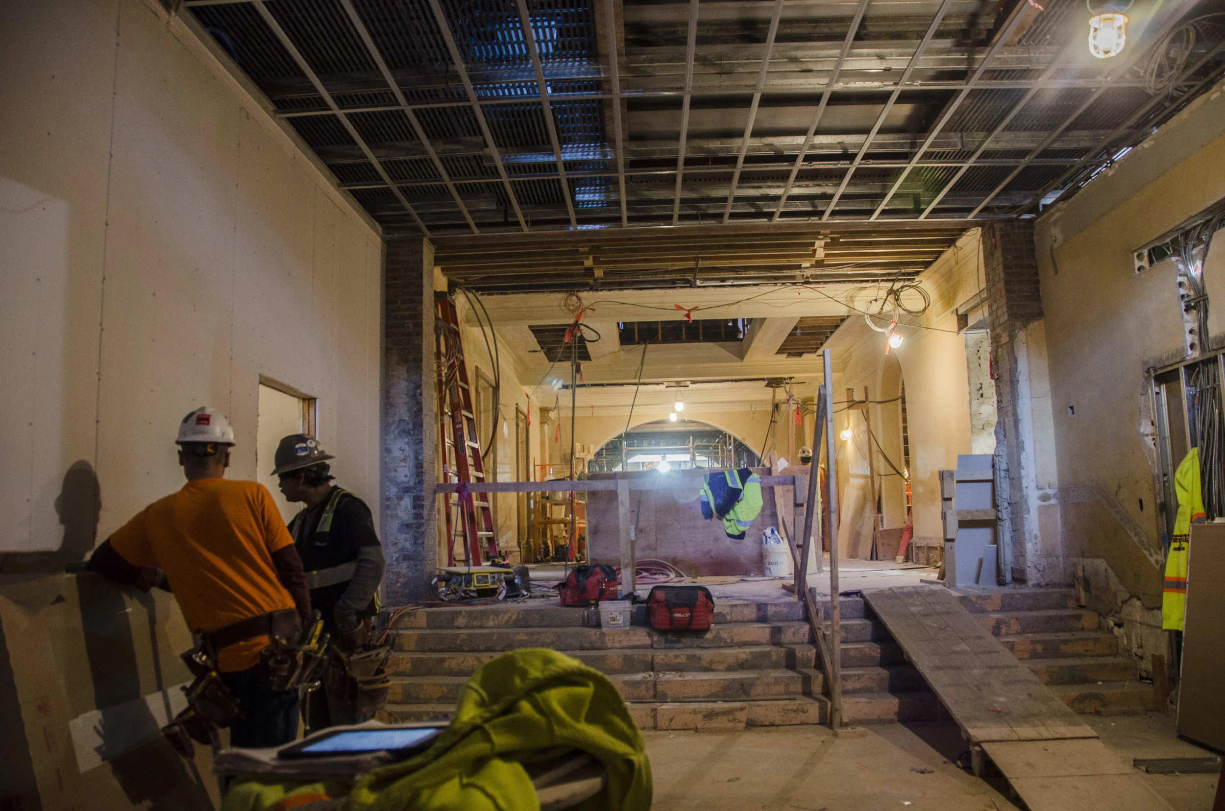 Metal framing and drywall on the third floor