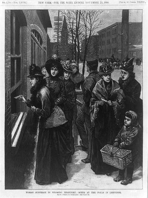 Woman Suffrage in Wyoming Territory. Scene at the Polls in Cheyenne in 1888. Photo from Library of Congress, Digital History ID 2400.