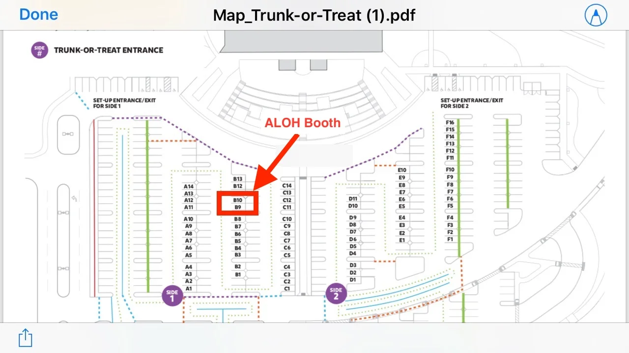 ALOH Booth Location Map - see spaces B-9 and B-10