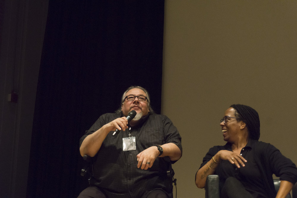 Jeff Thomas and Deanna Bowen participating in the Artist Panel at the ROM (M. Kasumovic, 2017)