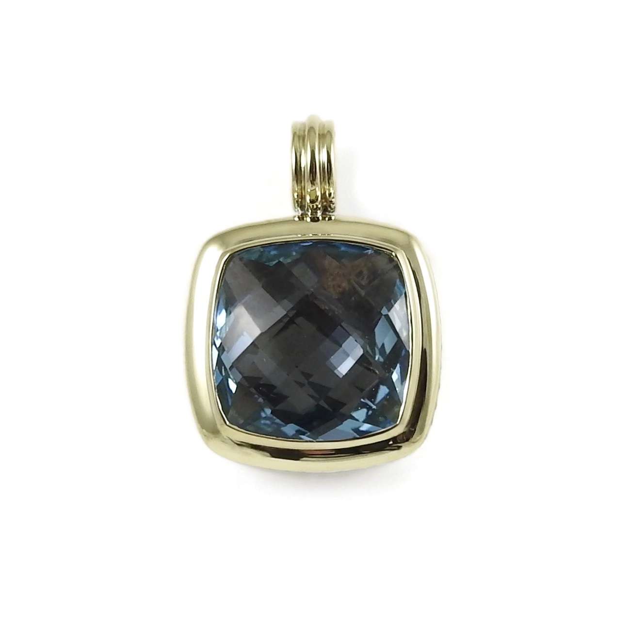 David Yurman Sterling Silver 18K Yellow Gold 20mm Blue Topaz Albion Enhancer 