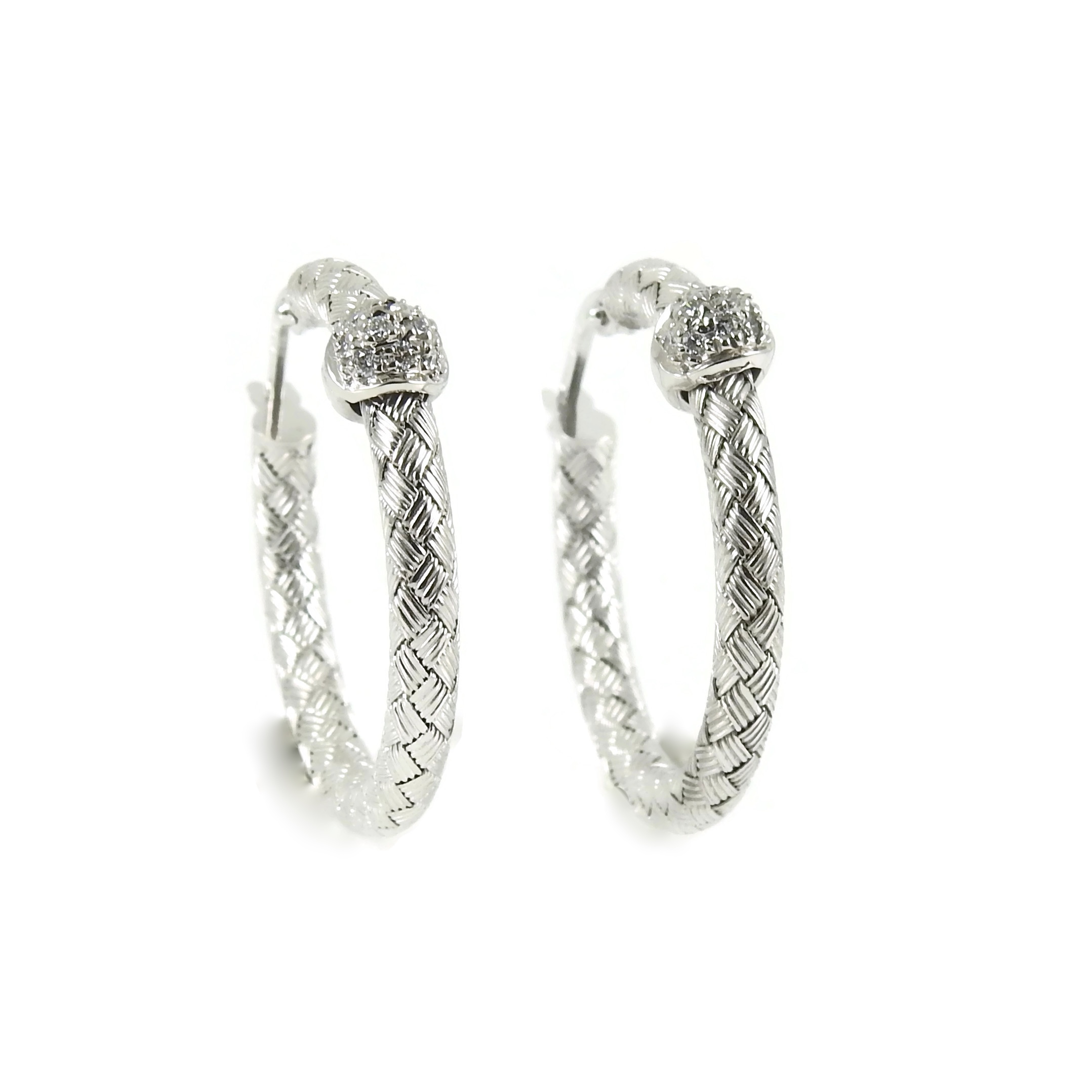 Roberto Coin 18K White Gold .20tcw Silk Weave Diamond Hoop Earrings