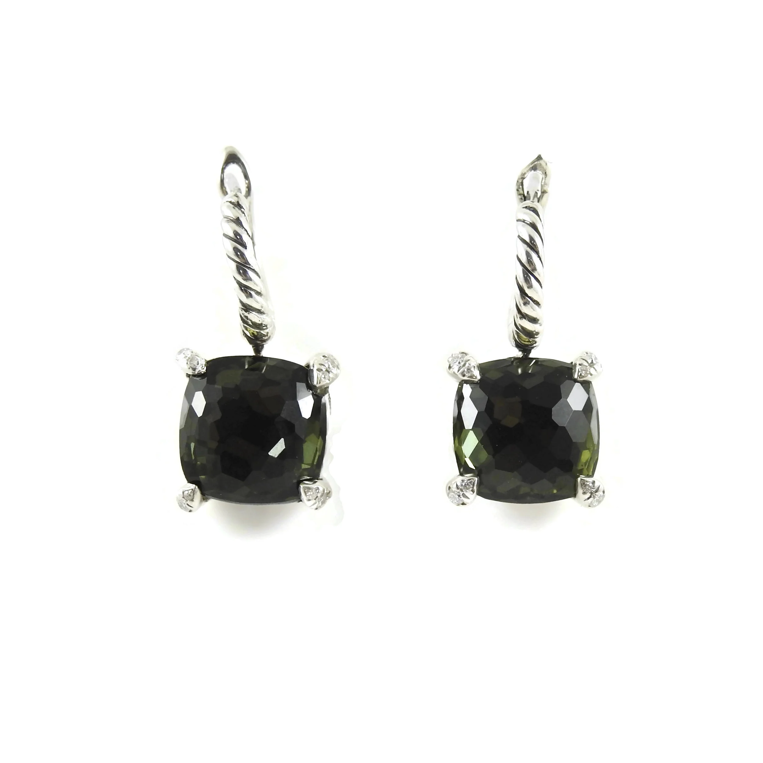  David Yurman Sterling Silver .10tcw Green Orchard Diamond Chatelaine Lever Back Earrings
