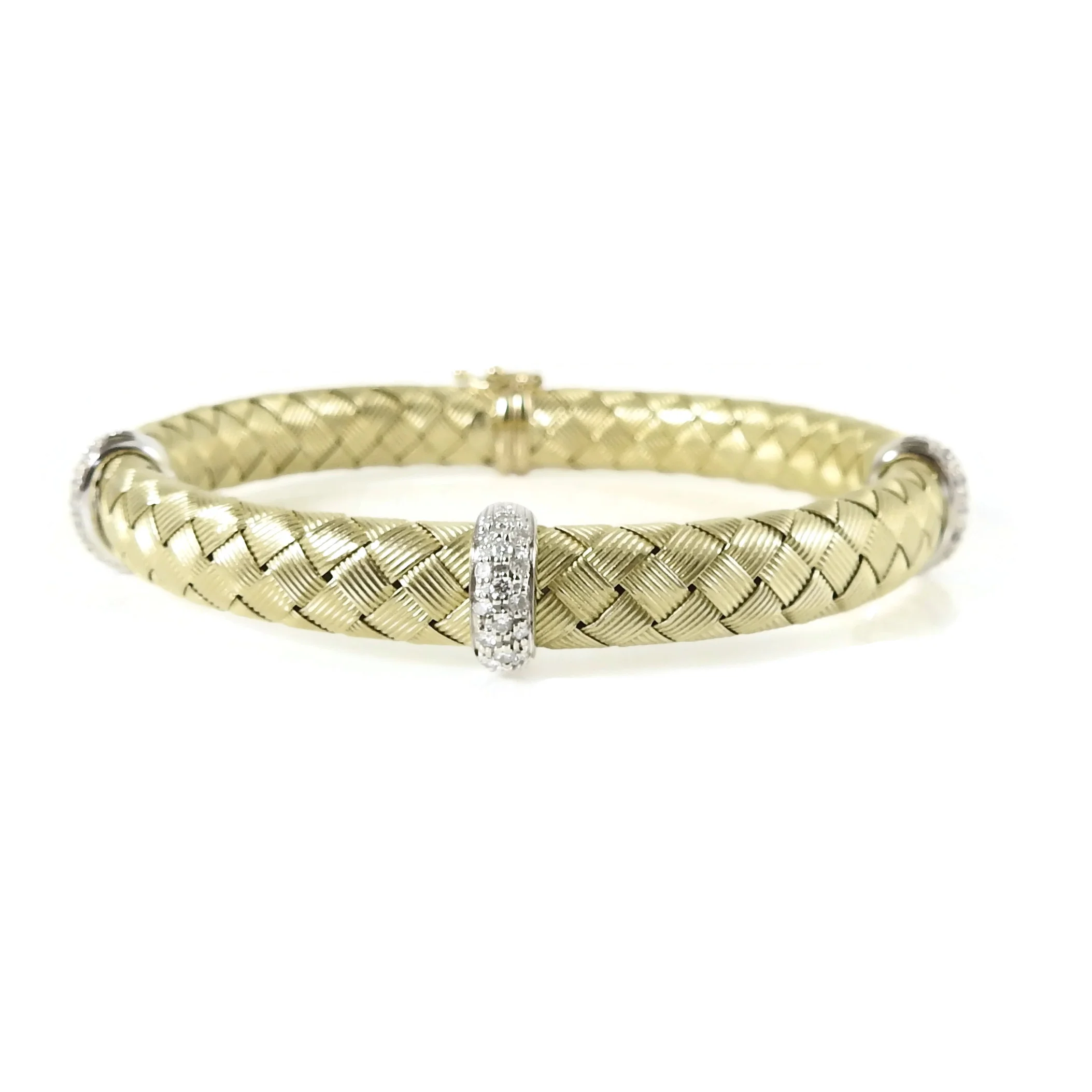 Roberto Coin 18K Yellow Gold 1.46tcw Silk Weave Diamond Station Bracelet