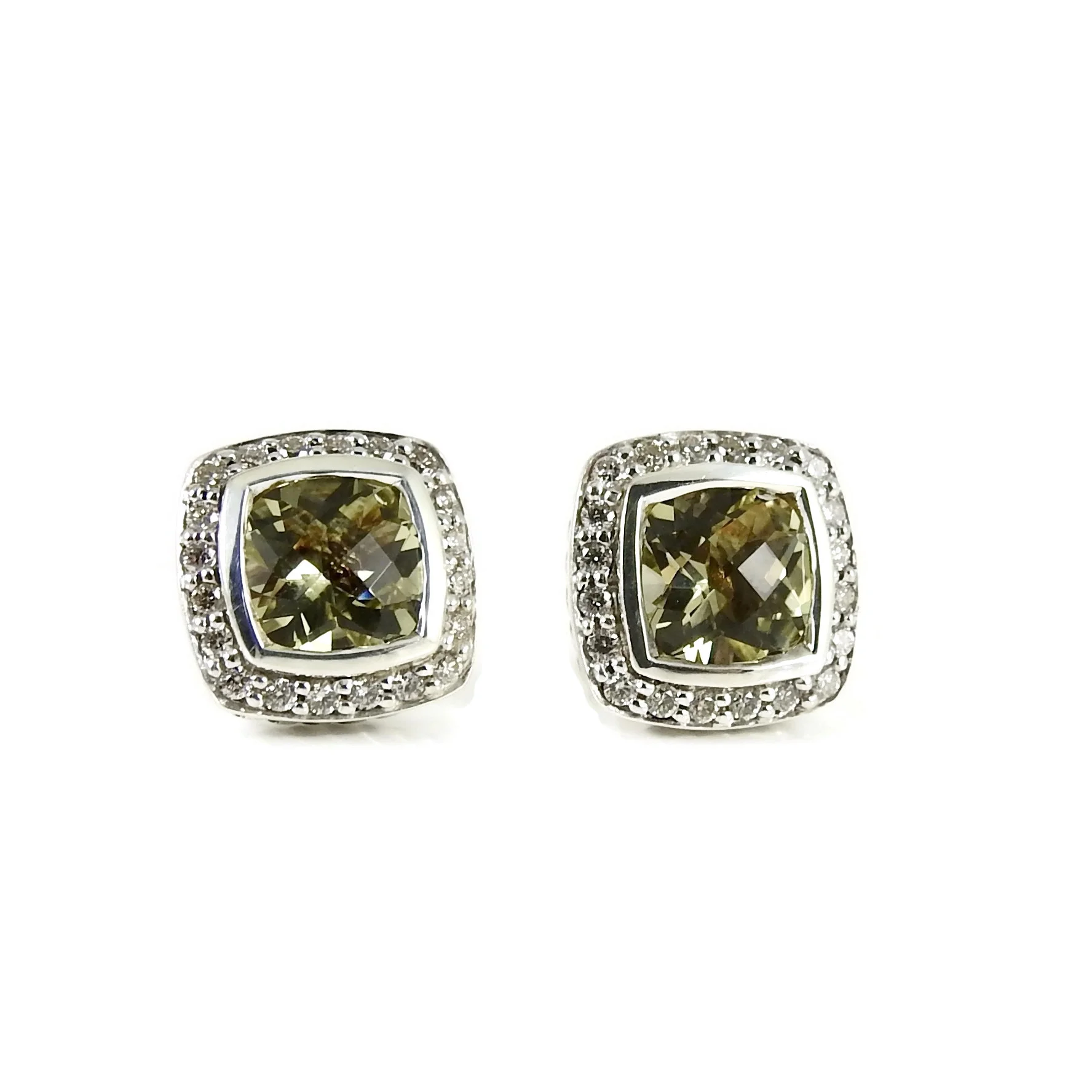  David Yurman Sterling Silver .40tcw 7mm Lemon Citrine Diamond Petite Albion Earrings