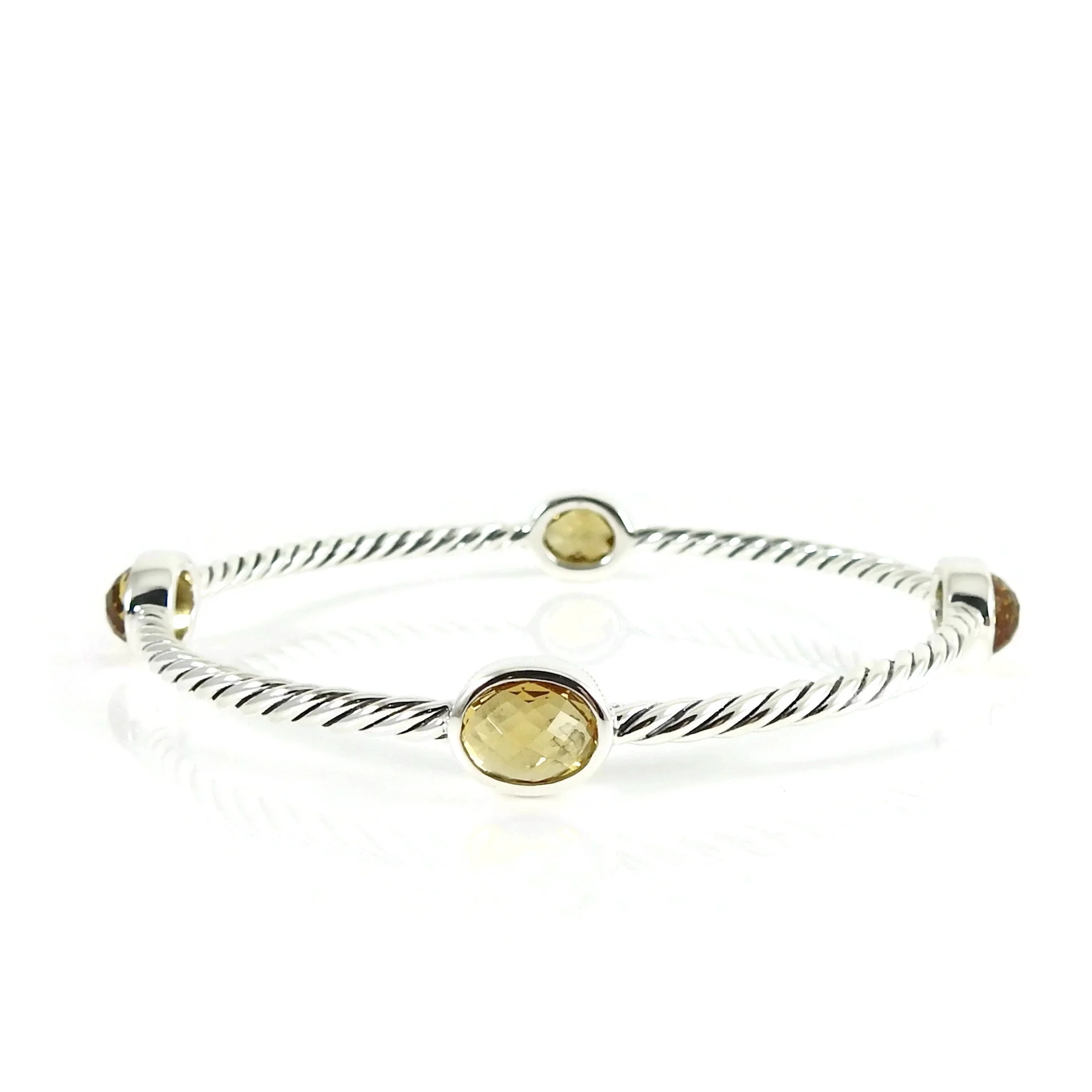  David Yurman Sterling Silver Citrine Four Stone Color Classics Bangle Bracelet