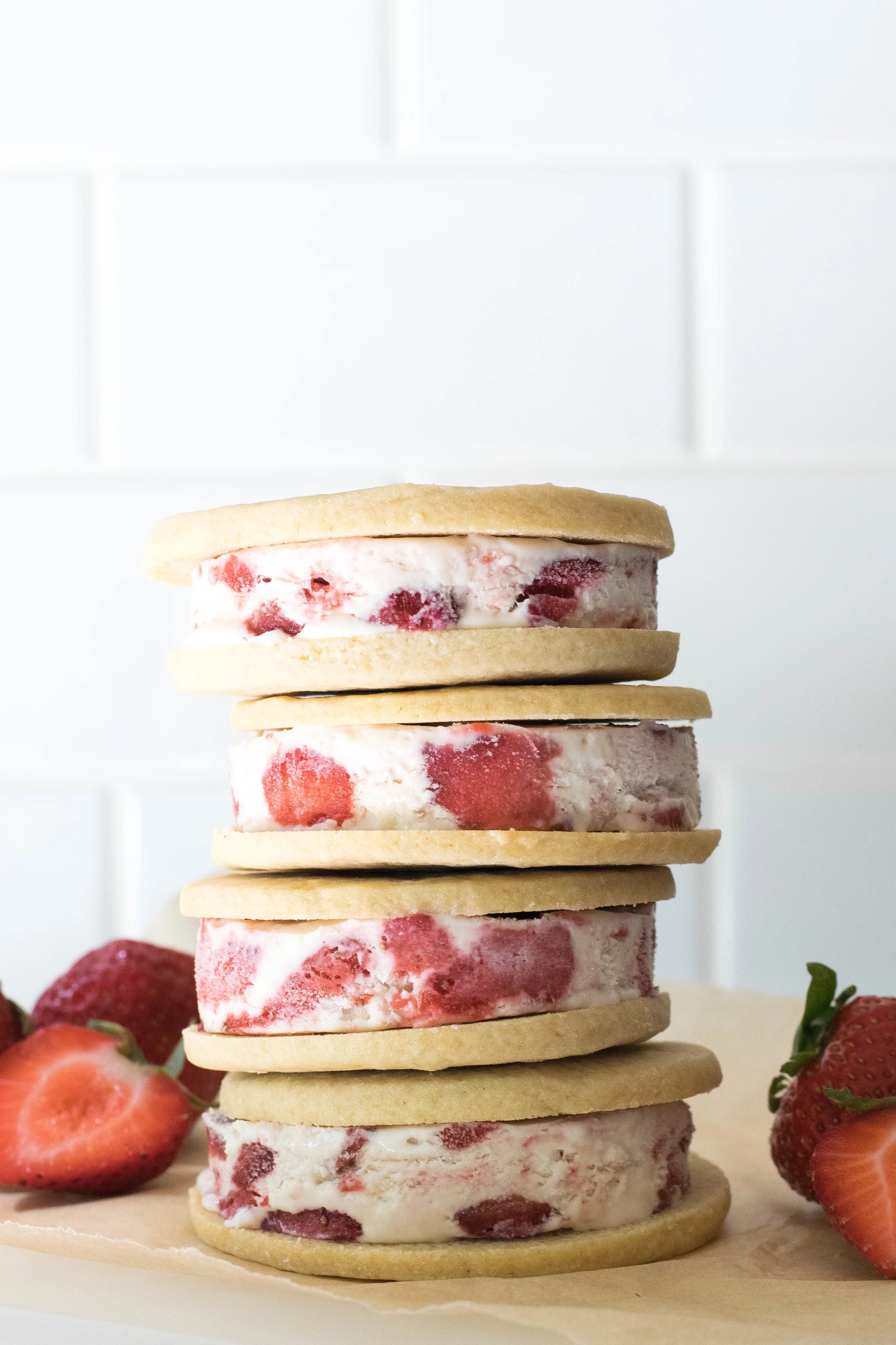 Roasted Strawberry + Malt No-Churn Ice Cream Sandwiches | All Purpose Flour Child