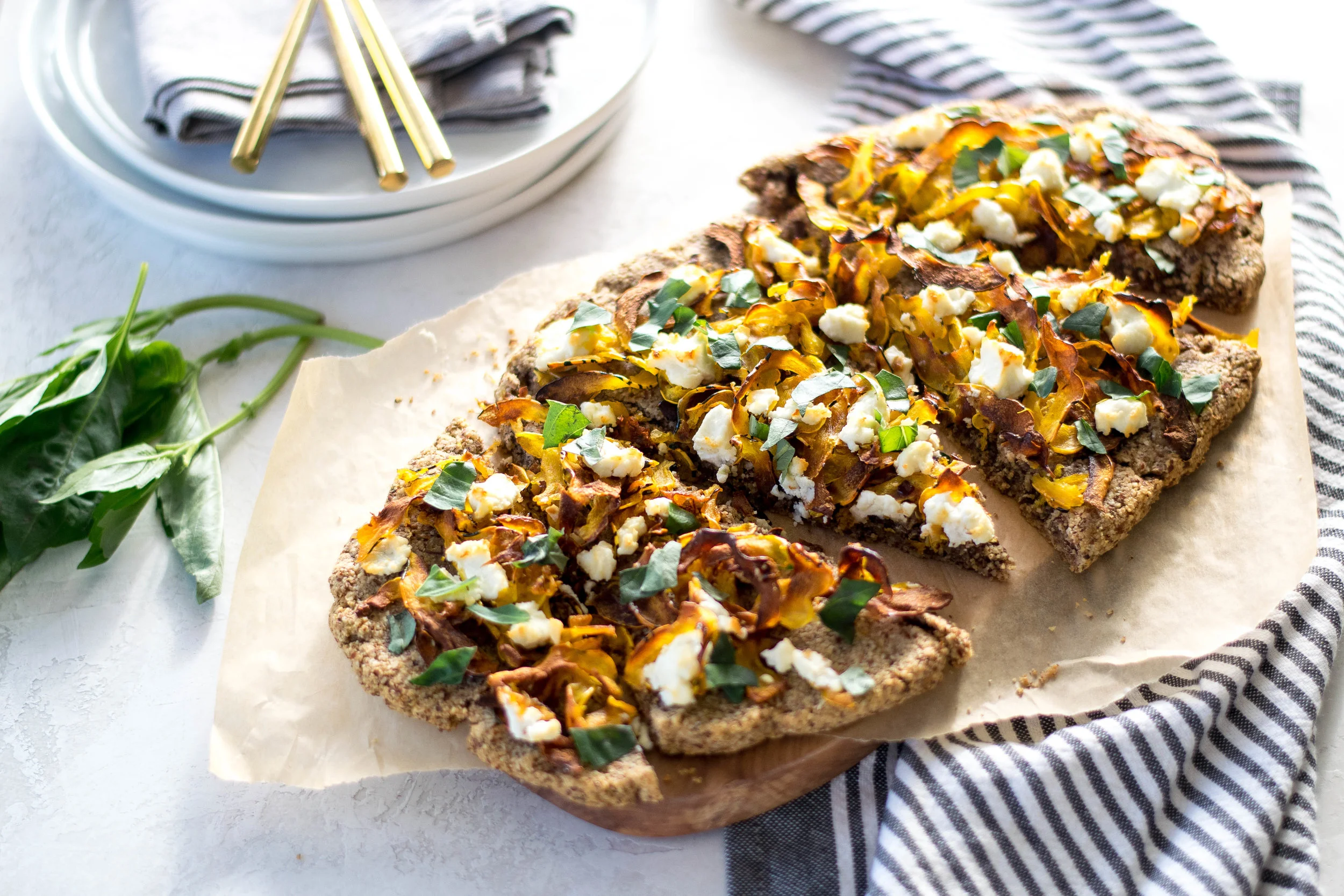 Grain-Free Almond Flour Flatbread With Roasted Delicata Squash + Goat Cheese