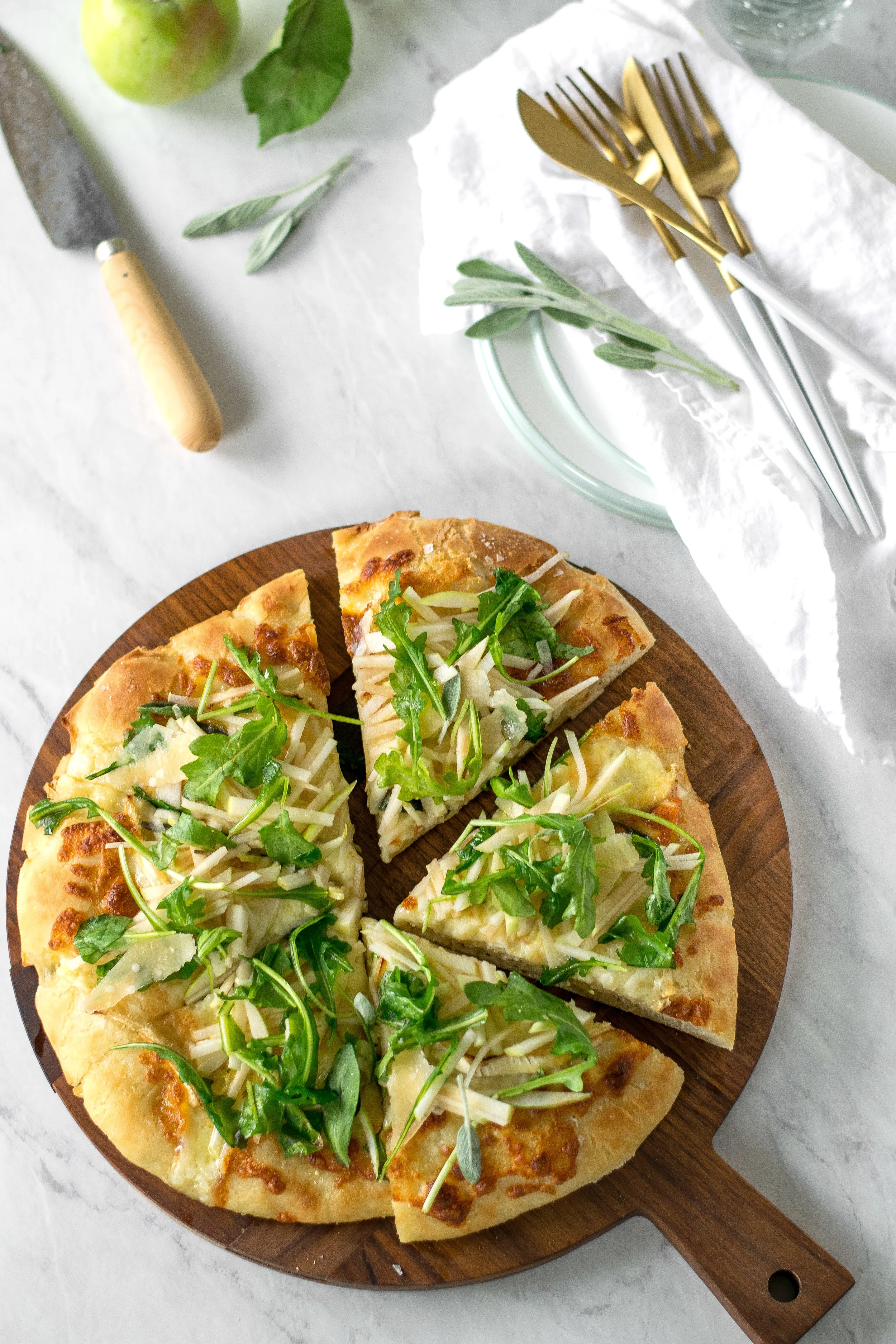 Apple, Brie, + Crispy Sage Pizza