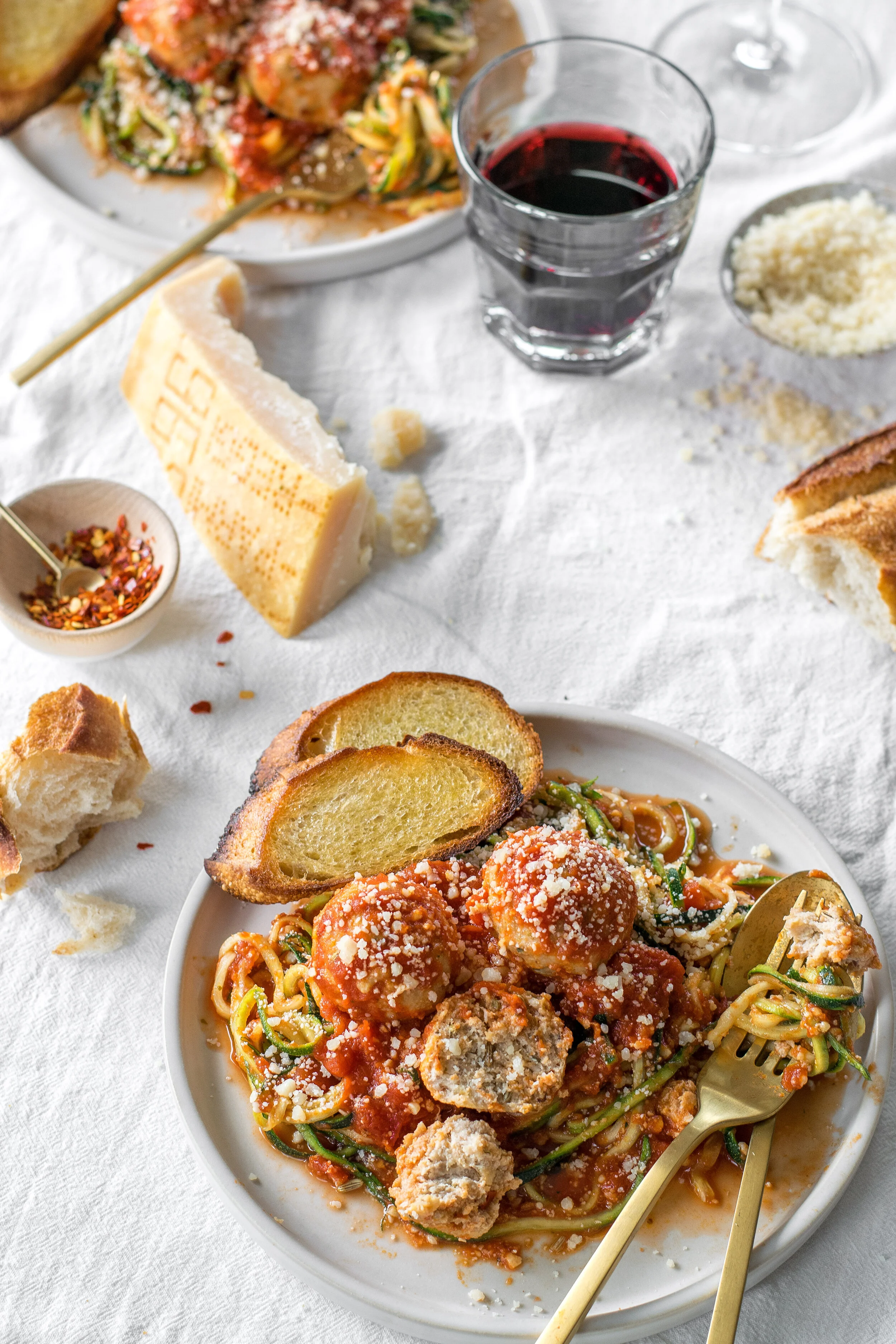Roasted Garlic Turkey Meatballs + Zoodles | All Purpose Flour Child