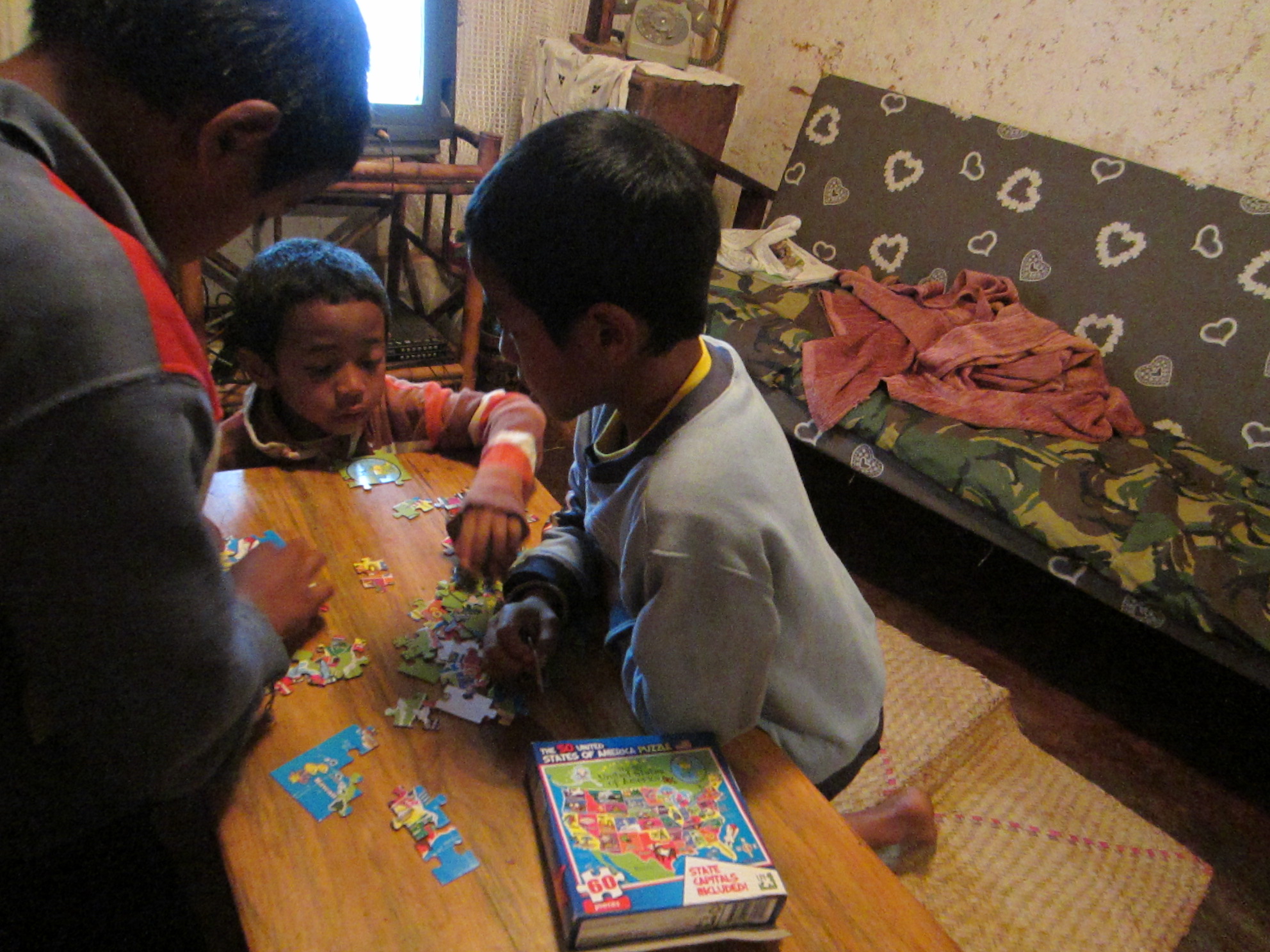 Working on their first puzzle.