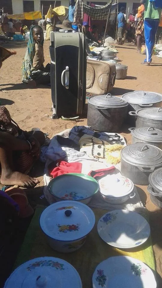 Families sell pots, plates and suitcases in replace of their usual crops that have since died from the severe drought. 