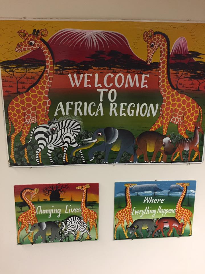 We took a tour of Peace Corps HQ. Shout out to the Africa Region! 