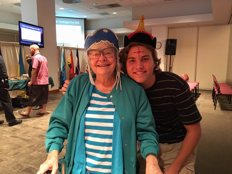 Grandma and my brother getting their hands (and heads) in every culture. Here they are wearing hats from Mongolia.