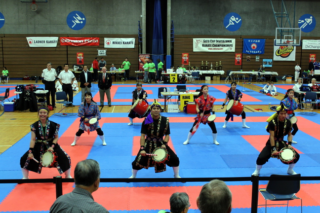 Vancouver Okinawa Taiko demonstrated one of the dances with hidden martial art techniques after the group explained the historical significance of taiko drumming. Photo by Deanna Cheng