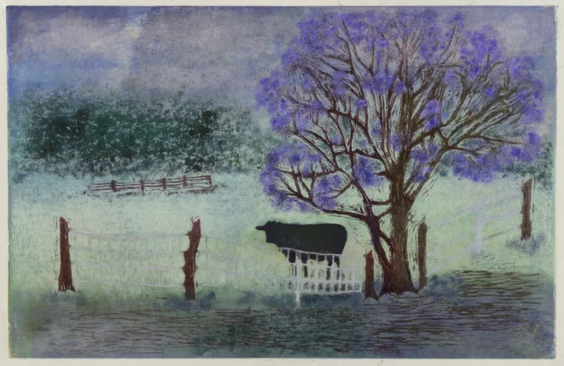 "Holy Cow" Monoprin t/ Woodblock, Hui No'eau Annual Jurried Show 2018 Cherie Attix