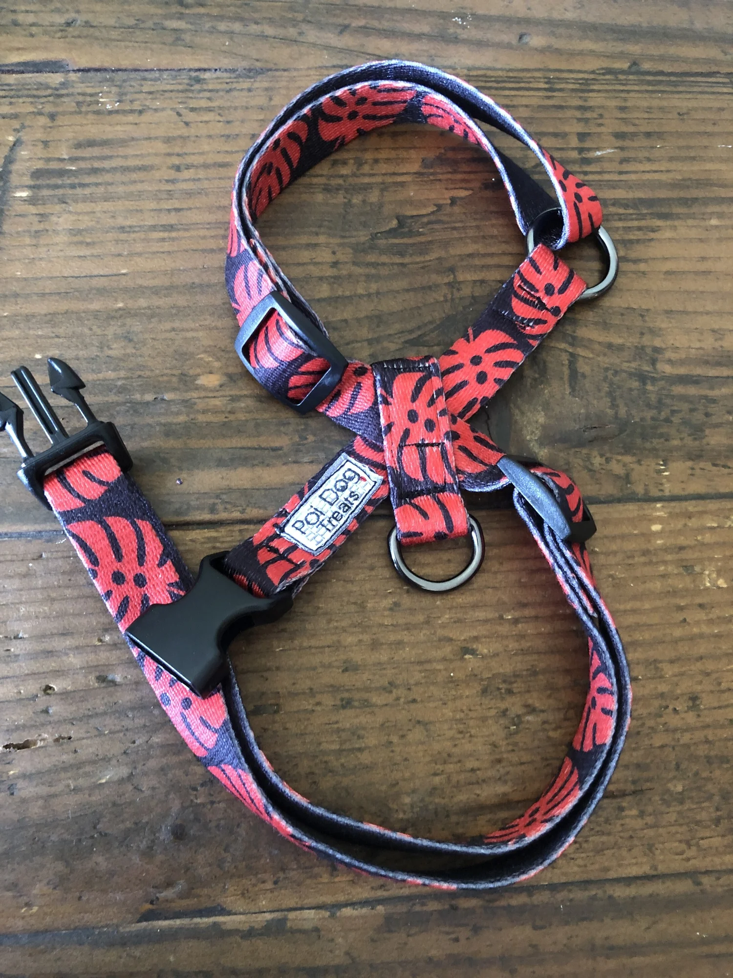 Monstera Leaf iNfinity Harness - Red  Poi Dog Treats