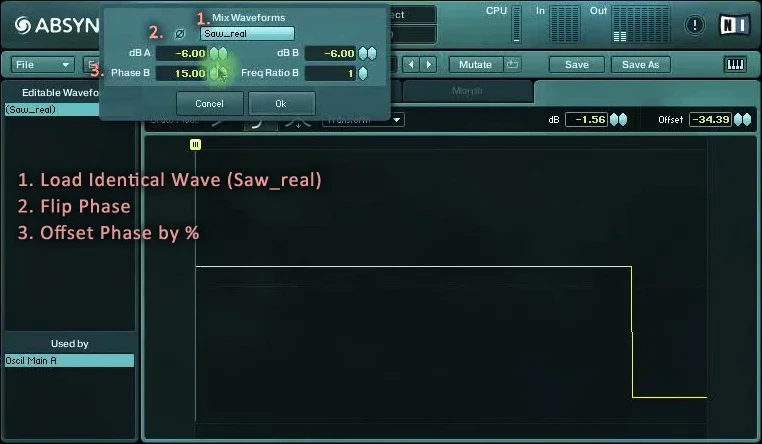 Fig.2 - Creating a Pulse Wavetable in Absynth's Wave window.