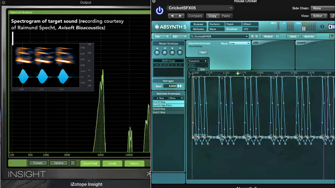 Fig.13 - Using tiny envelopes in NI Absynth's Envelope window. The Osc now has only 4 Harmonics and a bright Waveshaper. Not the easiest, but still doable.