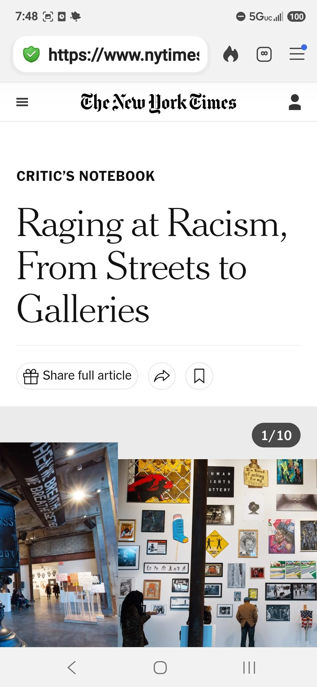 Front Page of NYTs Arts section