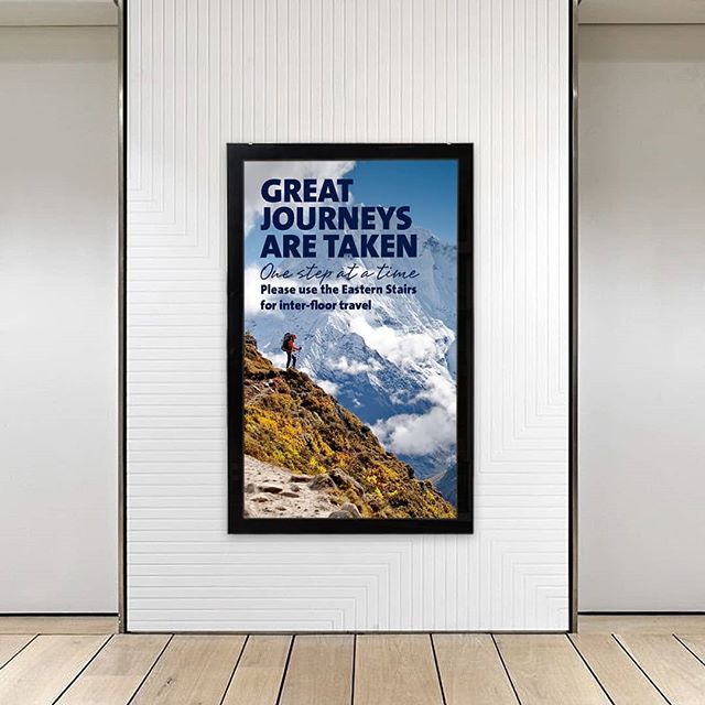 Part 2 of my task to promote the use of stairs in a Sydney office building with high traffic. To inspire them using motivational imagery and language. This would have  run parallel to the companies goals based branding and tone of voice.

Www.stevenv