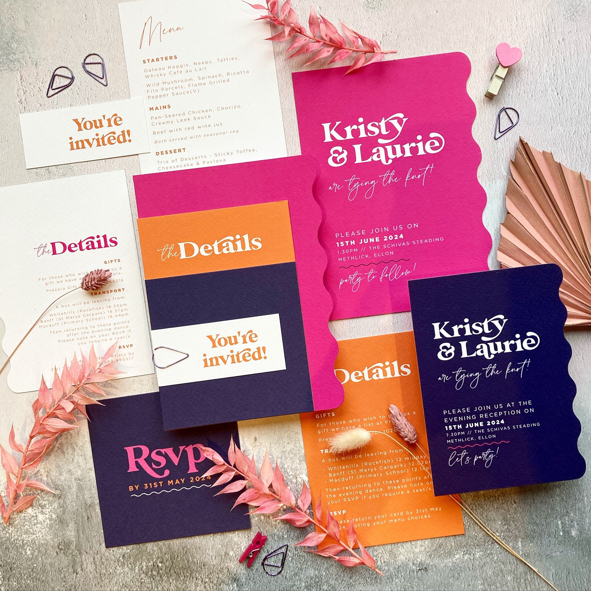 Don&rsquo;t be scared to go BOLD with your stationery - pink, orange and navy layered invitations with a side wave cut👌🏻
⠀⠀⠀⠀
#weddingstationery #weddinginvitations #invitations #prettypaper #lovepaperco #pursuepretty #modernweddingstationery #scot