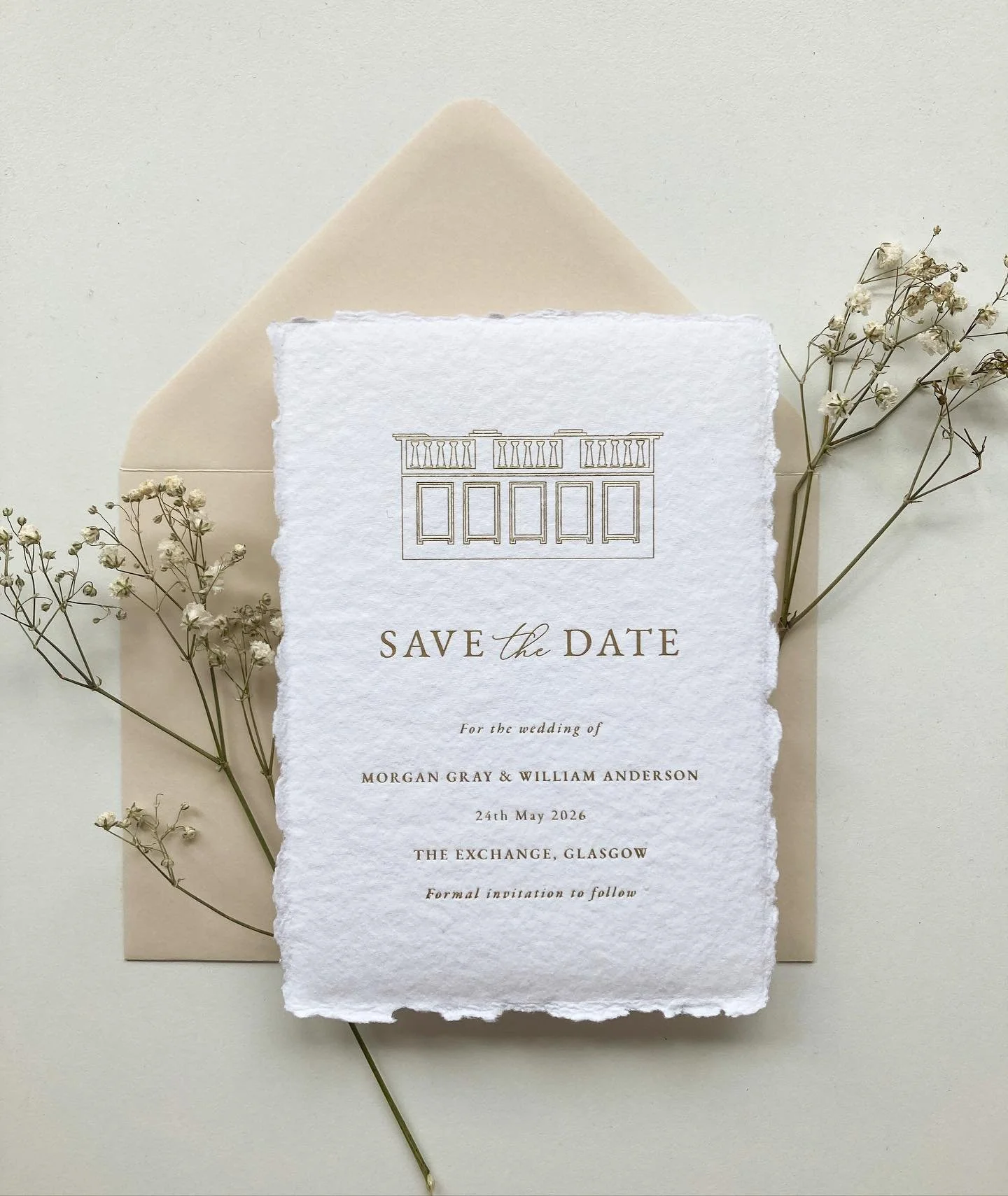 Handmade paper and gold hot foil for Morgan &amp; Williams&rsquo;s save the dates 👌🏻

#weddingstationery #weddinginvitations #invitations #prettypaper #lovepaperco #pursuepretty #modernweddingstationery #scottishwedding #aberdeenshirewedding #stati
