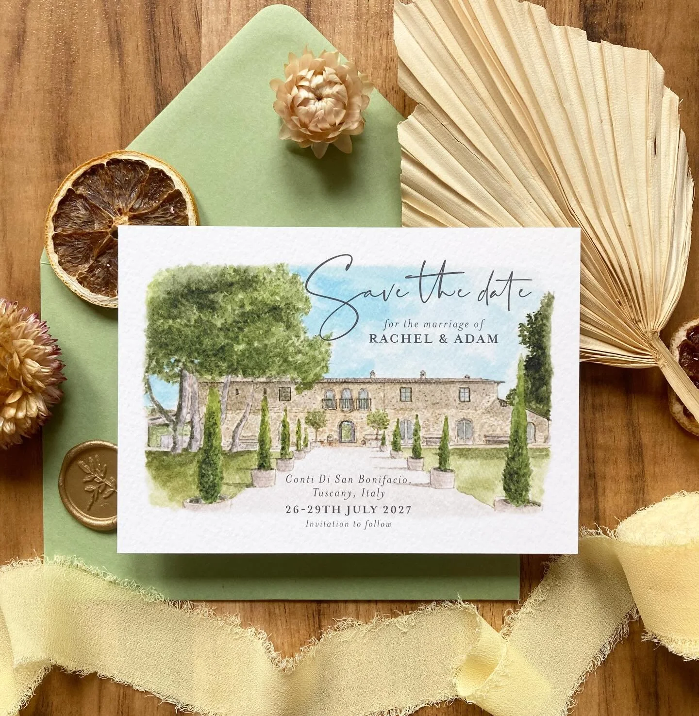 It&rsquo;s most definitely save the date season right now! 

Beautiful watercolour by @alittlebrushuk of @contidisanbonifacio in Tuscany