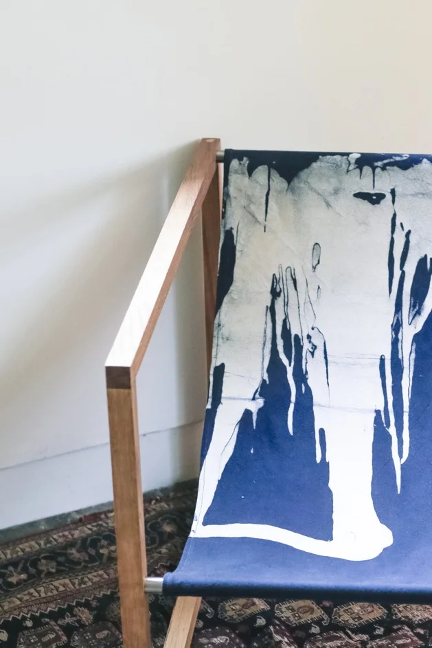 Untitled, India Carpenter & Giles Round 2013 Sling Chair, oak & stainless steel with hand dyed canvas sling, 60x60x80 cm Courtesy of the artists