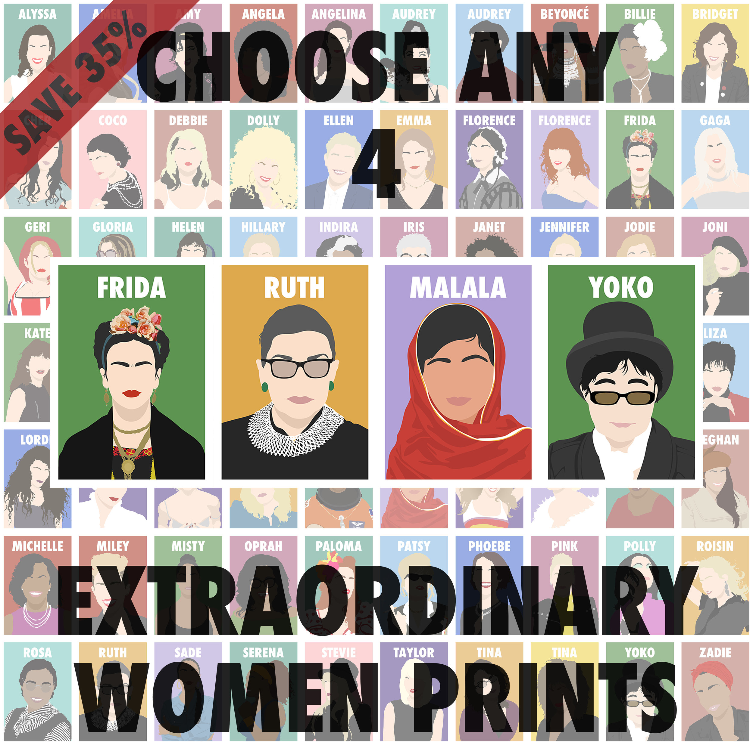 Multibuy Offer (Buy 4 Prints - Save 35%) - Minimal Female Icons Poster