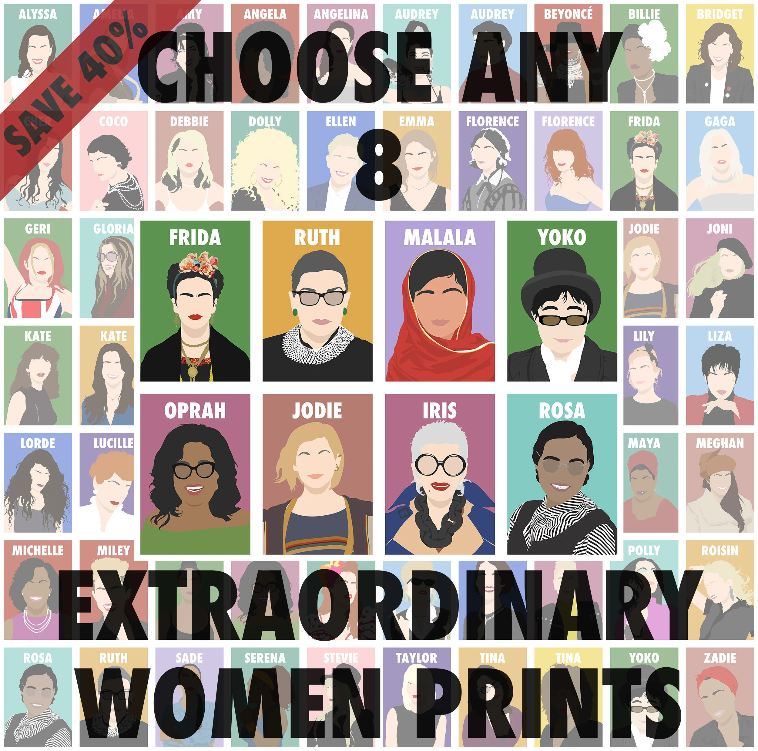Multibuy Offer (Buy 8 Prints - Save 40%) - Minimal Female Icons Poster