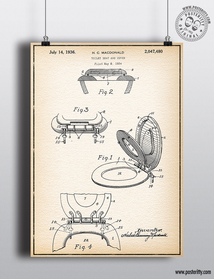 Official Toilet Seat US Patent Art Print Bathroom Art Antique Vintage 60A 