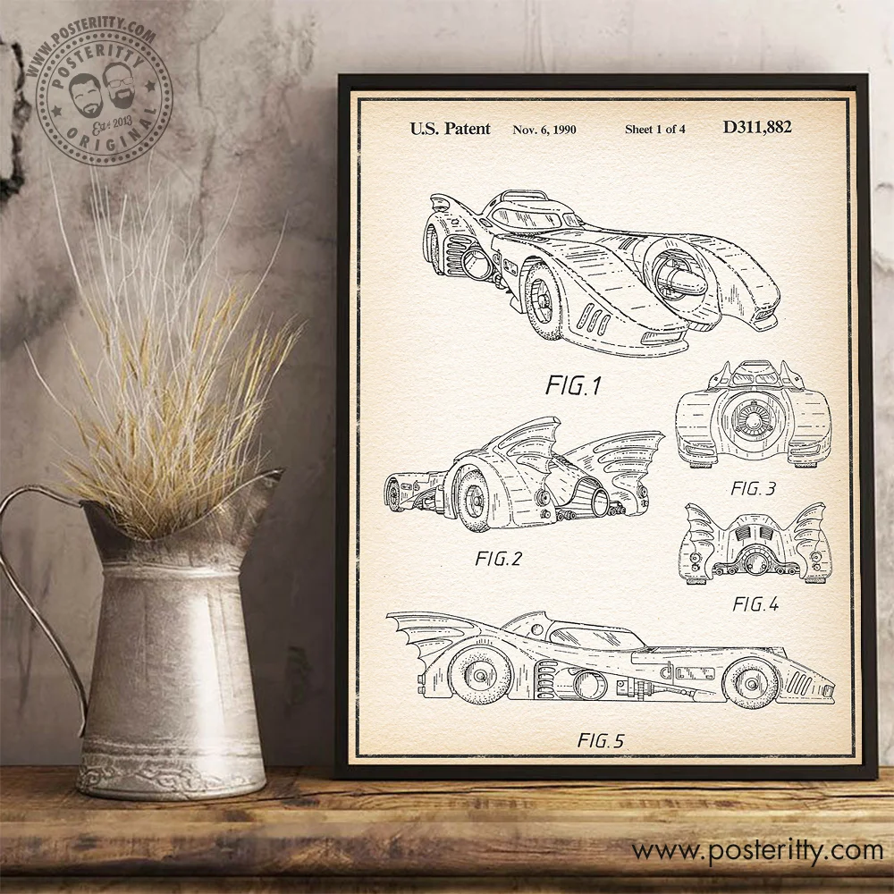 Batmobile Batman - Vintage Patent Poster Retro Blueprint Wall Decor