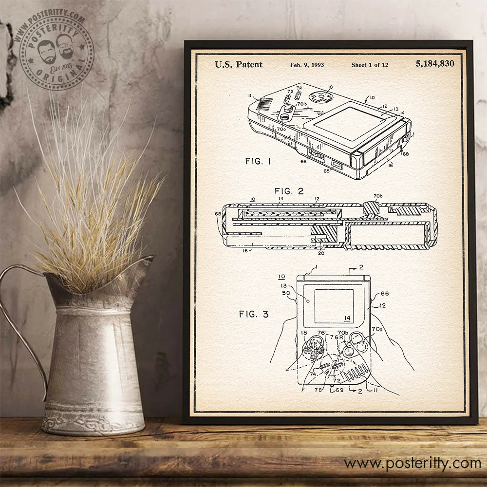 Nintendo Gameboy - Vintage Patent Poster Retro Blueprint Wall Decor