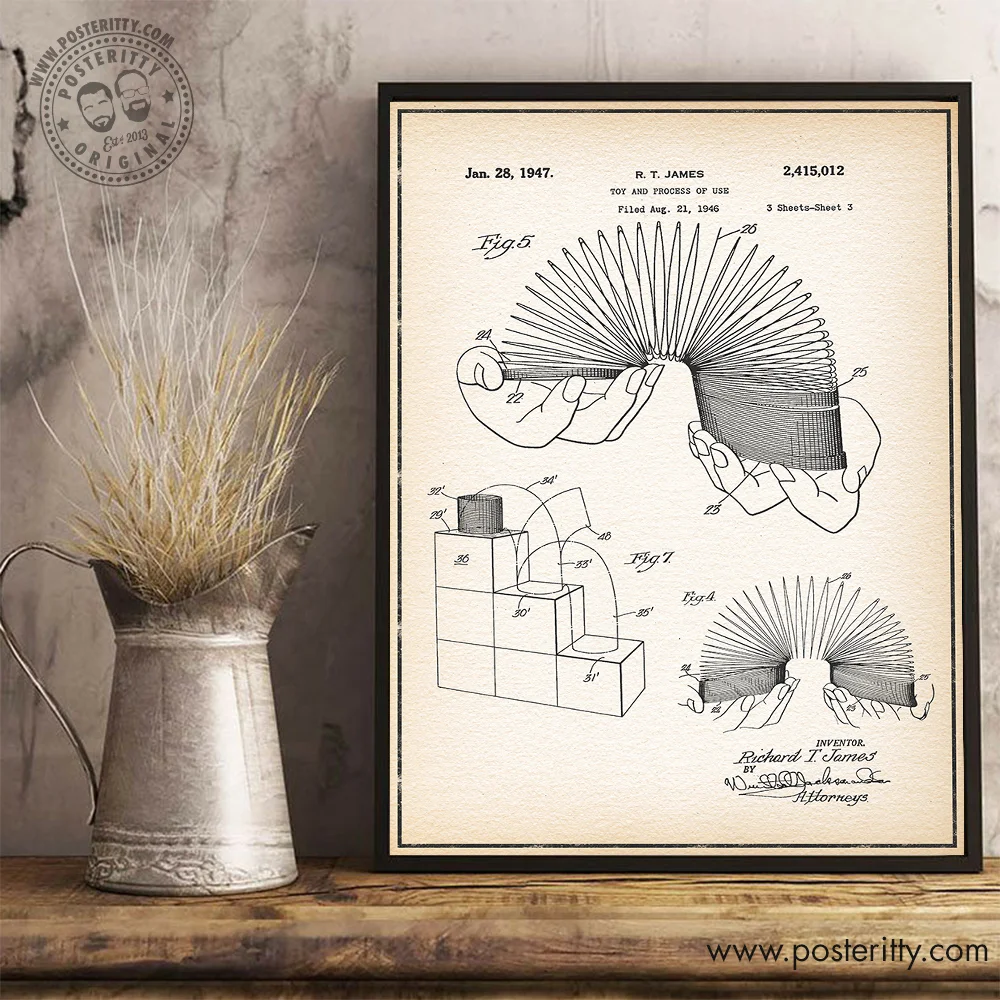 Slinky - Vintage Patent Poster Retro Blueprint Wall Decor