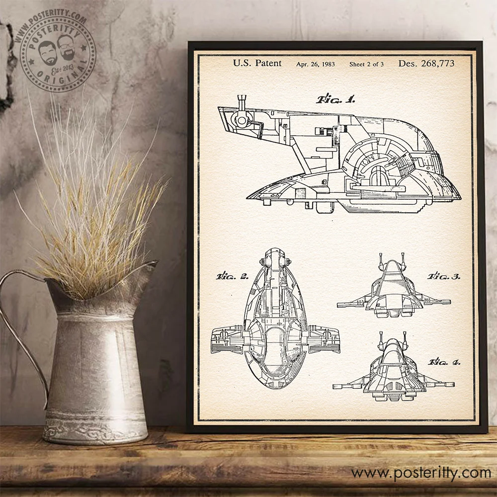 Boba Fett Space Ship Star Wars Toys - Vintage Patent Poster Retro Blueprint Wall Decor