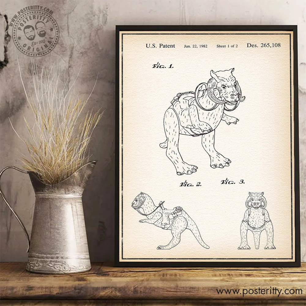 Taun Taun Star Wars Toys - Vintage Patent Poster Retro Blueprint Wall Decor