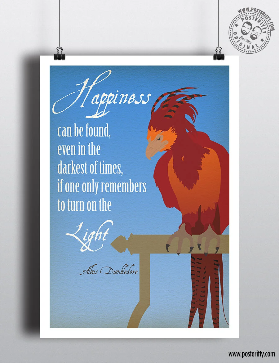 Albus Dumbledore "Happiness can be found..." - Minimalist Fawkes Poster