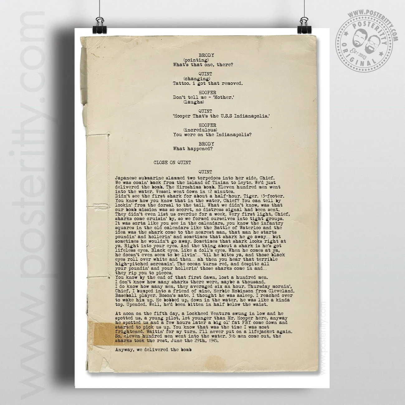 Jaws Iconic Scenes Recreated Script Print Posteritty