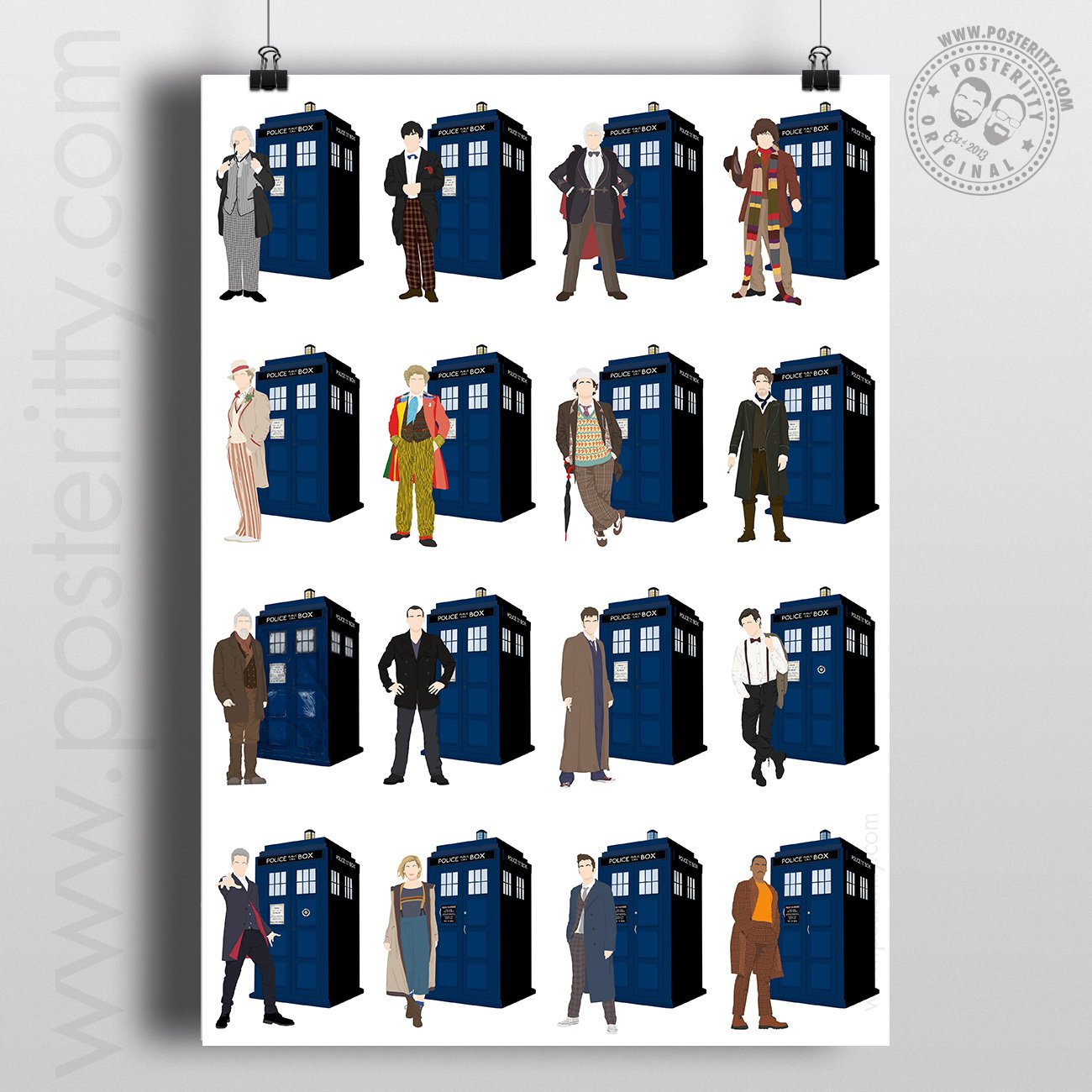 The 16 Doctors and Tardis - Minimalist Poster — Posteritty