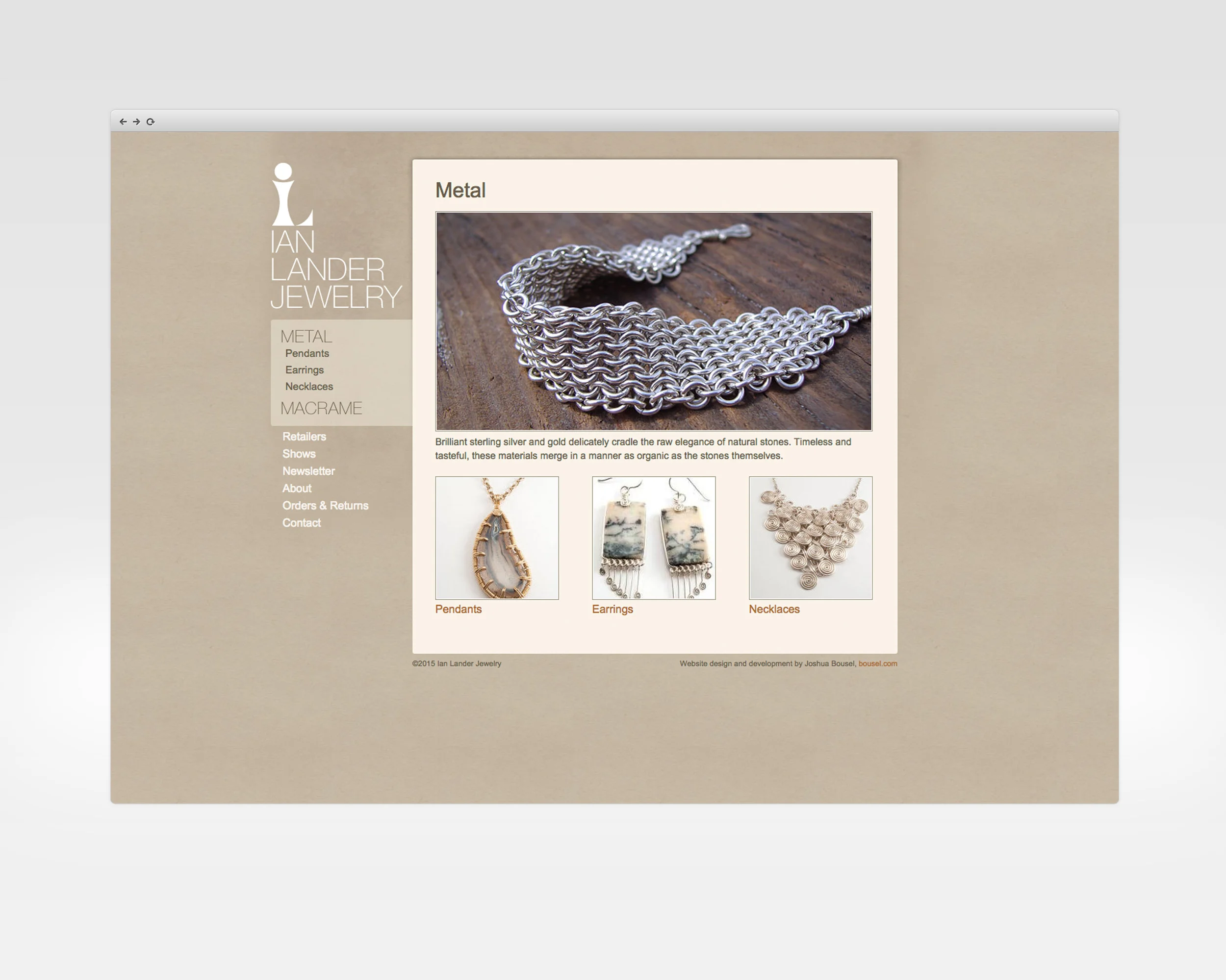 ian lander jewelry design, ux, development E-commerce site for jewelry designer.