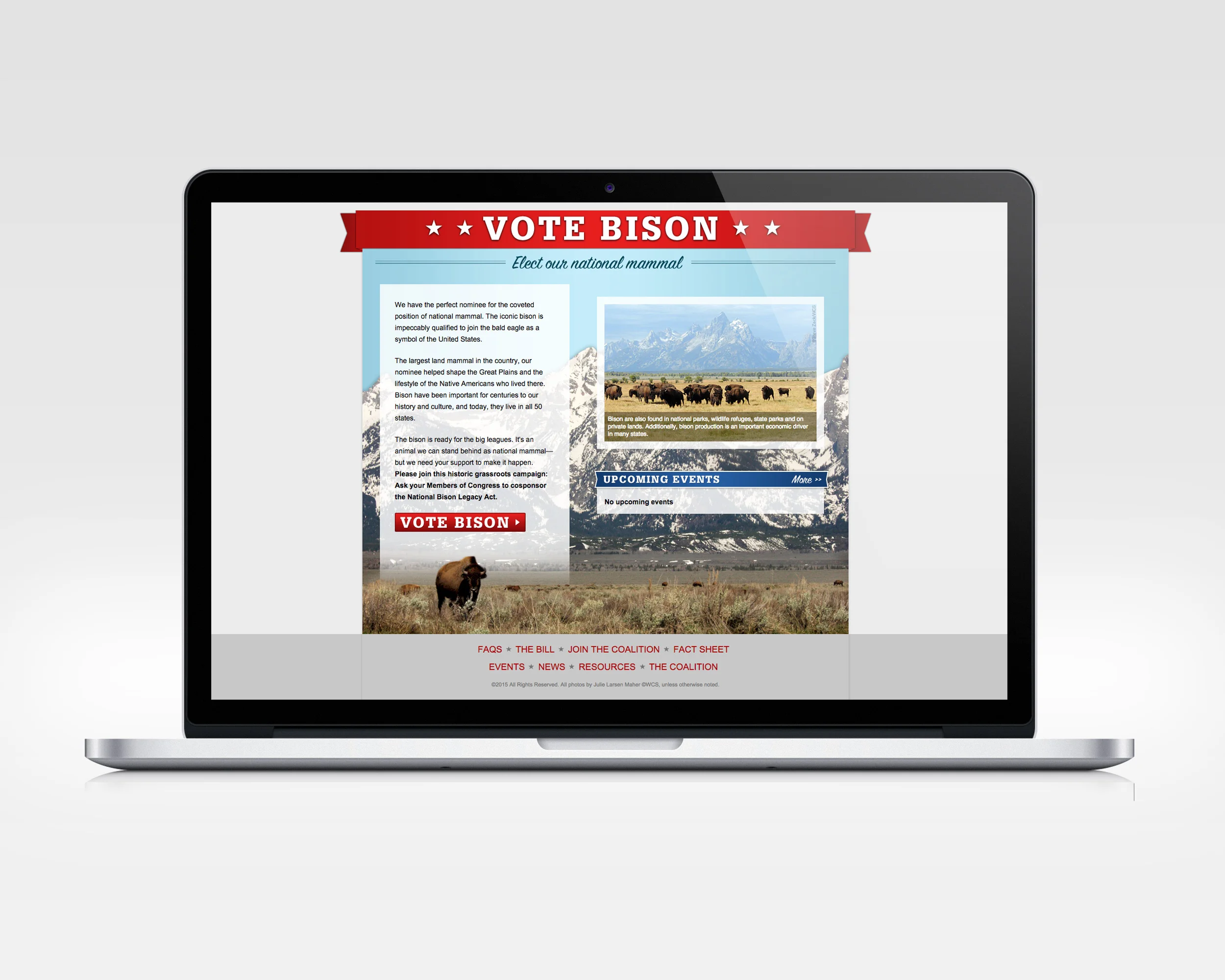 vote bison design, ux, development Microsite to support effort to create a federal designation of bison as the national mammal. View Project