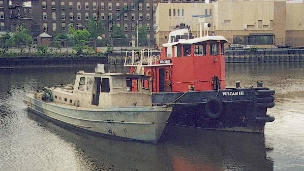 On the hip of a tug ready for her trip up the Hudson