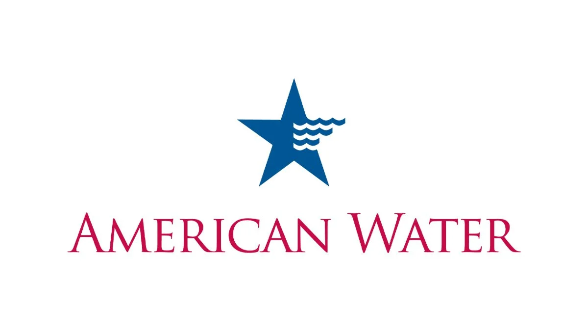 Logo of American Water featuring a blue star with wave lines and the words "American Water" in maroon.