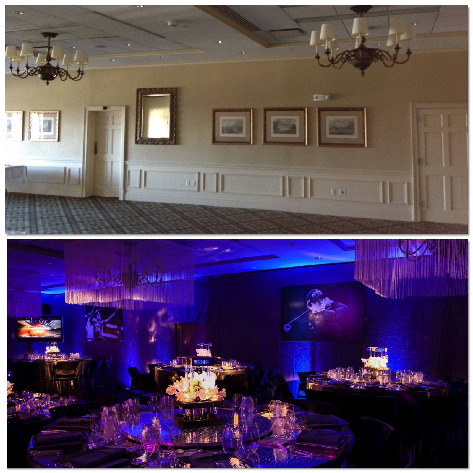 Greenbrook Country Club SportsCenter Theme Bar Mitzvah Design Centerpiece Before and After - Eggsotic Events NJ NYC Event Design Lighting Decor Drape Rental NJ NYC .jpg