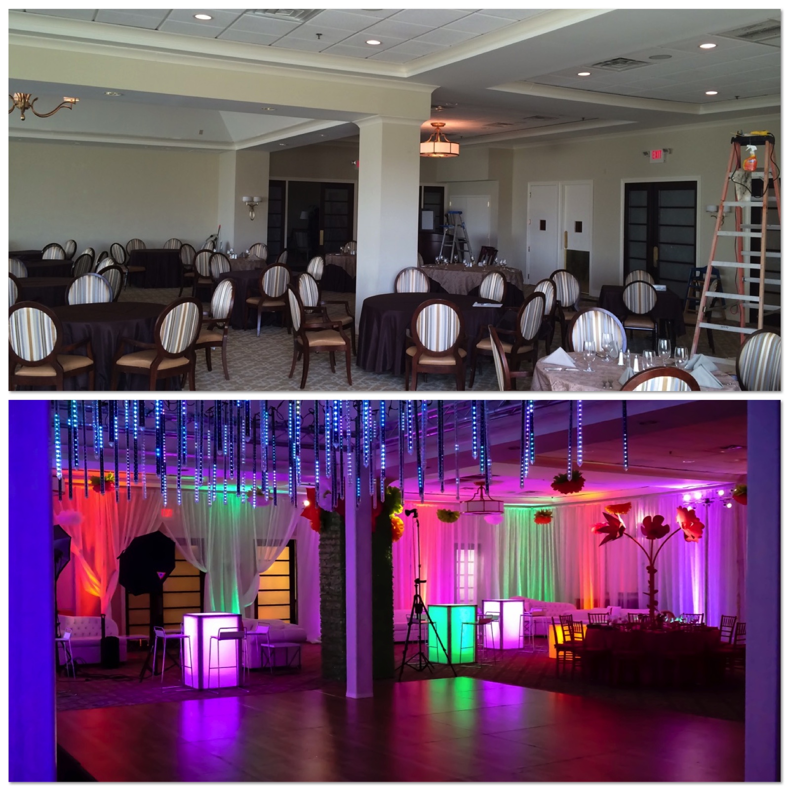 Crestmont Country Club Bat Mitzvah Design Centerpiece Before and After - Eggsotic Events NJ NYC Event Design Lighting Decor Drape Rental NJ NYC .jpg