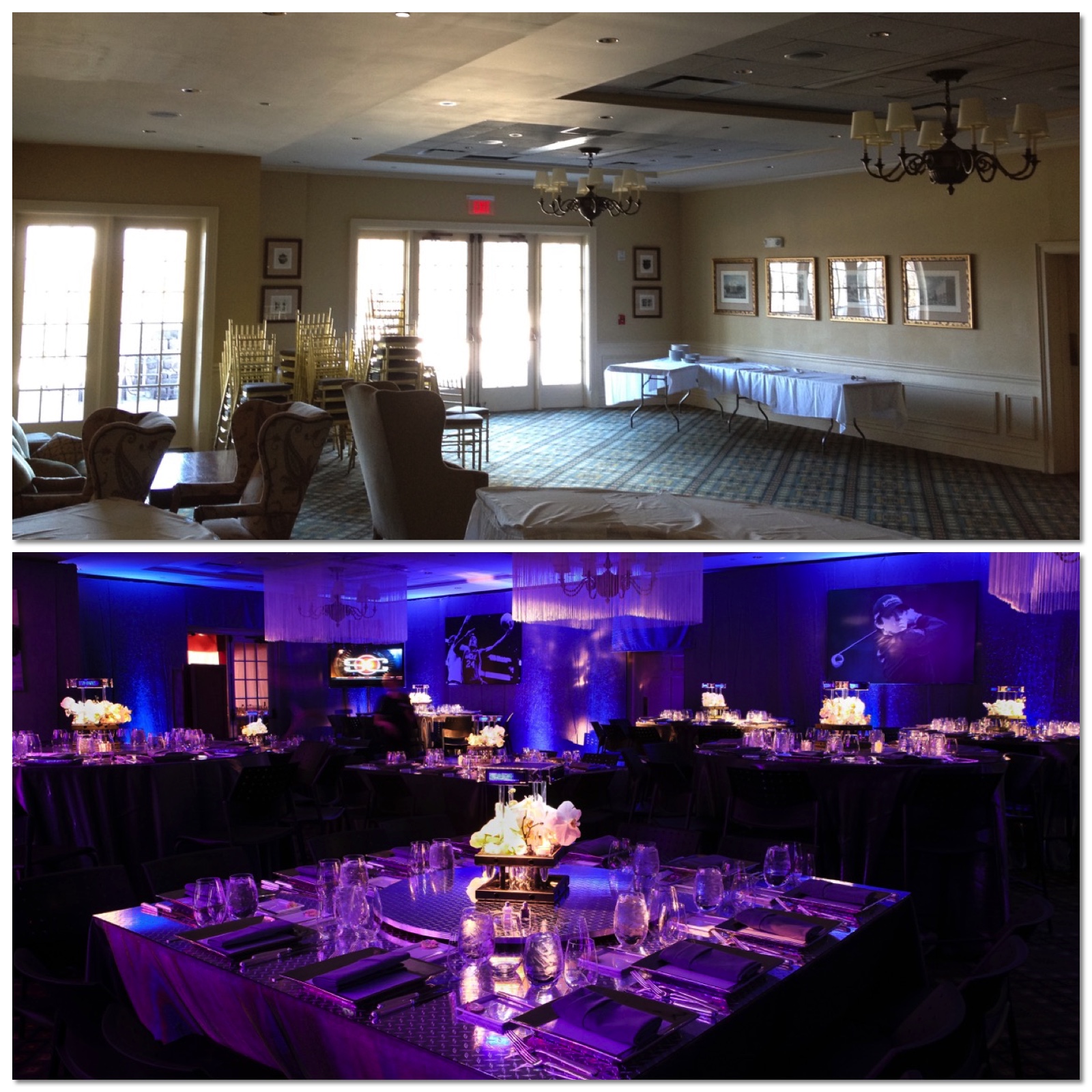 Greenbrook Country Club SportsCenter Theme Bar Mitzvah Design Before and After - Eggsotic Events NJ NYC Event Design Lighting Decor Drape Rental NJ NYC .jpg